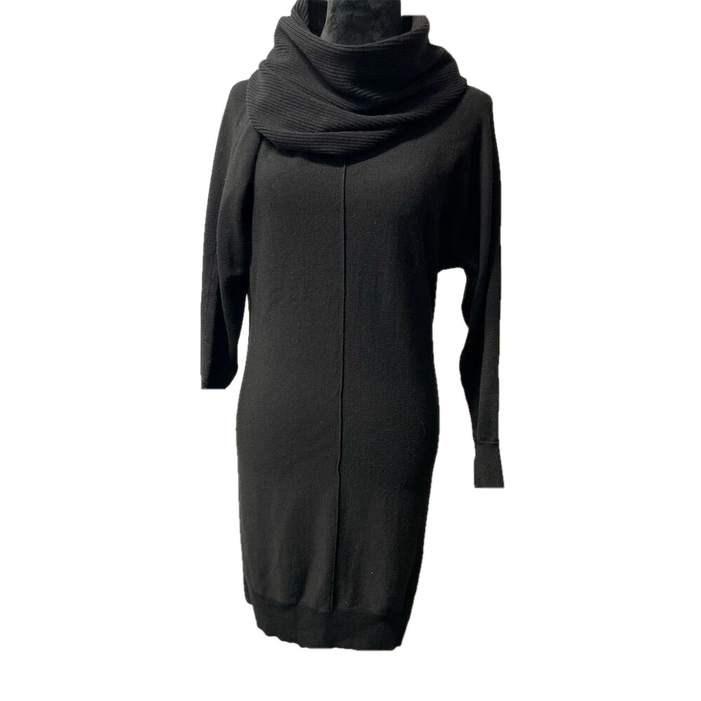 Tahari Women's Black Cowl Neck Knee Length Sweater Dress Size‎ S Merino Wool